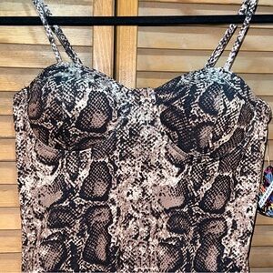 Y2K Glam Rocks L Snake Print Bodysuit NEW
